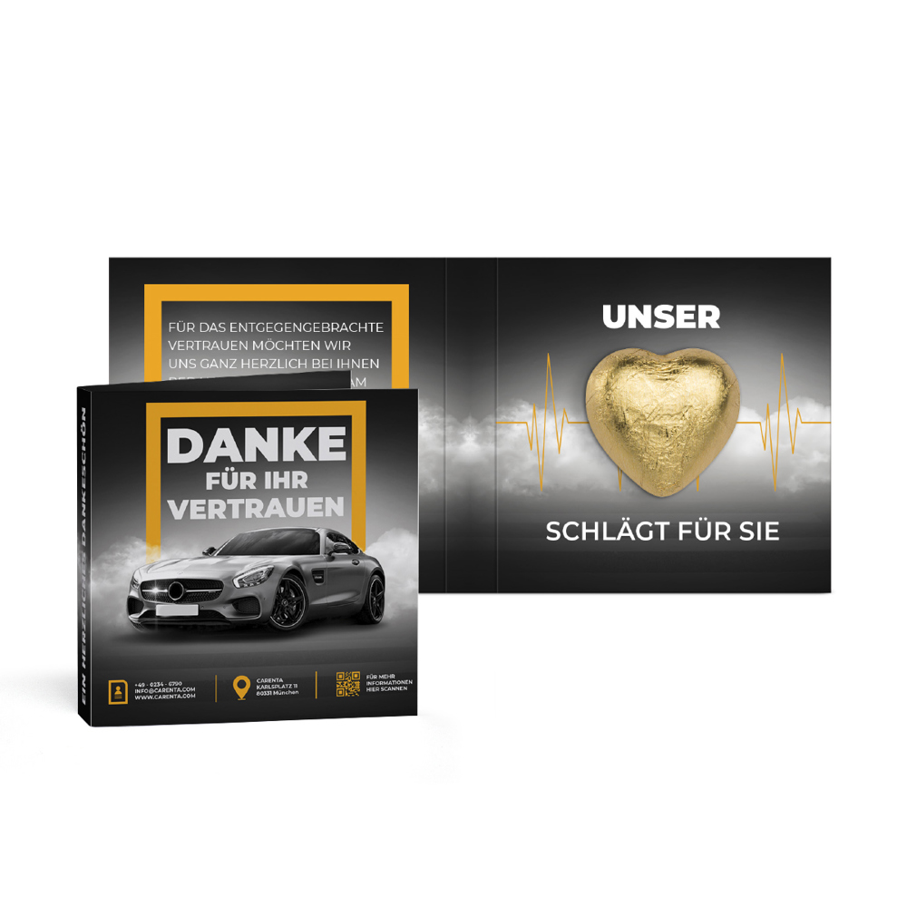 Werbekarte mit Lindt Schokoladen Herz 5 g