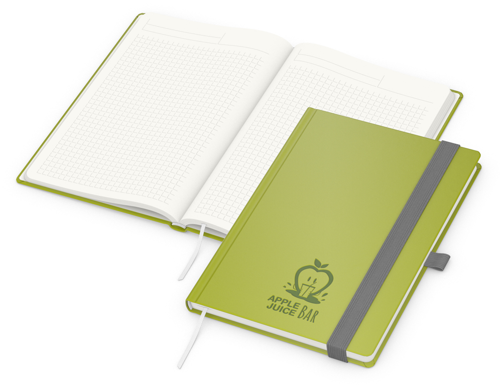 Notizbuch Organic-Book RECYCLING, Winkelkaro, grün, Prägung, ohne Infoblatt