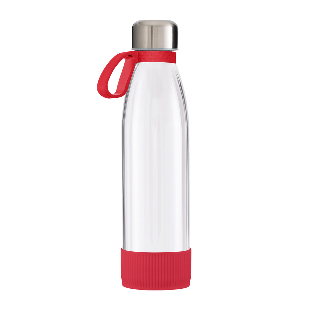 Trinkflasche GLASS - rot, silber, transparent