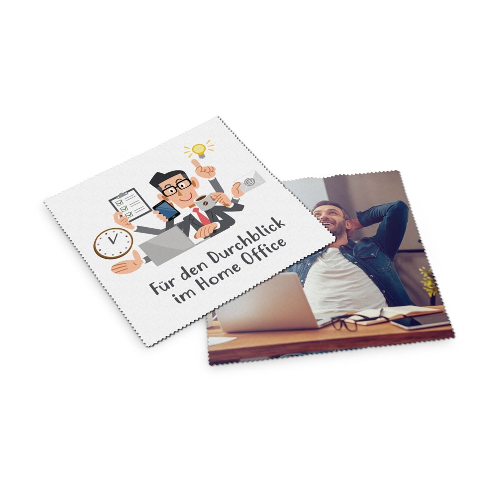 Brillenputztuch rPET - Mikrofasertuch 20 x 20 cm, in transparentem Schutzetui