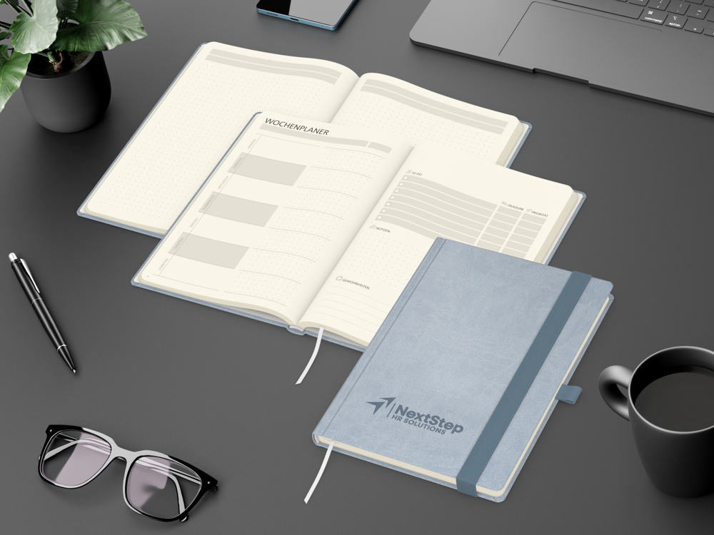Notizbuch orgaLine Mainbook, Creme, petrolblau