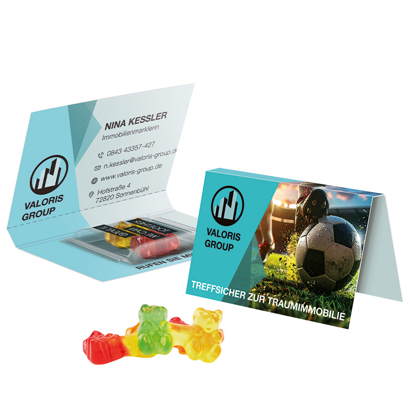 Werbekarte Visitenkartenformat, Team Gummibärchen, Standardgestaltung