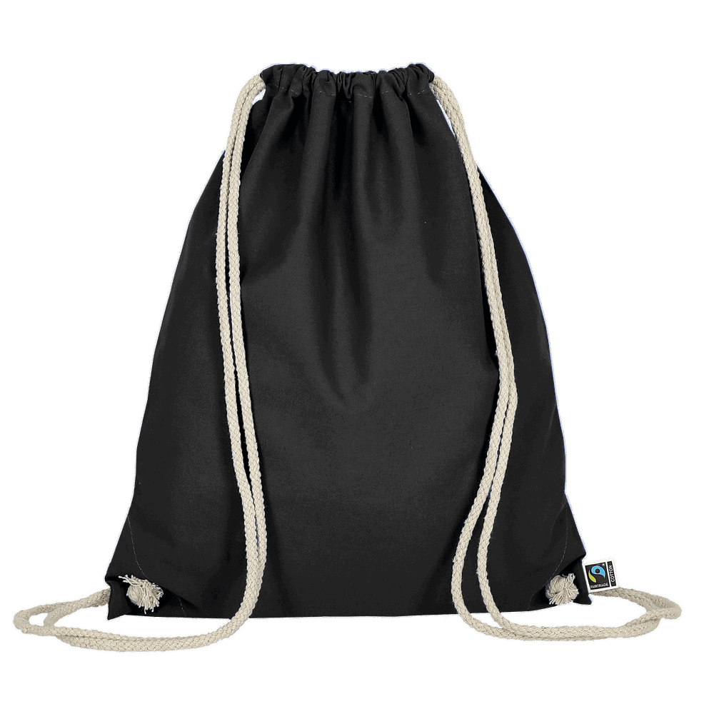 Turnbeutel aus Fairtrade-zertifizierter Baumwolle, ca. 140 g/m² - schwarz