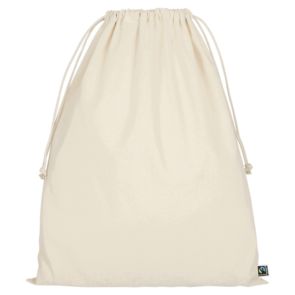 Zuziehbeutel aus Fairtrade-zertifizierter Baumwolle, 40 x 50 cm, ca. 140 g/m²