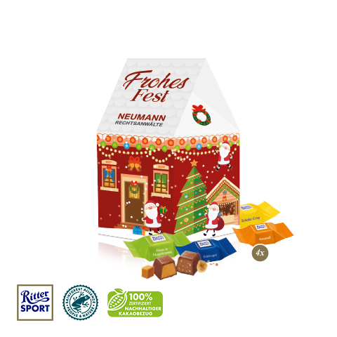 3D Präsent "Haus" mit Ritter SPORT Schokowürfel
