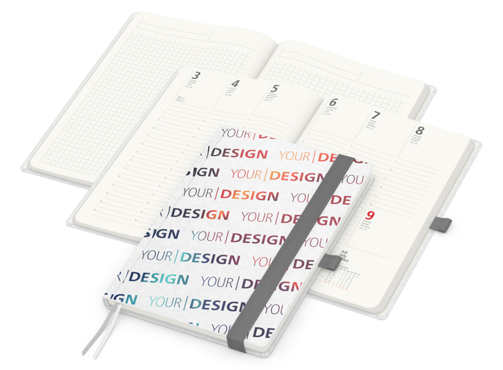 Wochenkalender vorne + Notizen hinten Match-Hybrid RECYCLING, Naturpapier, silbergrau
