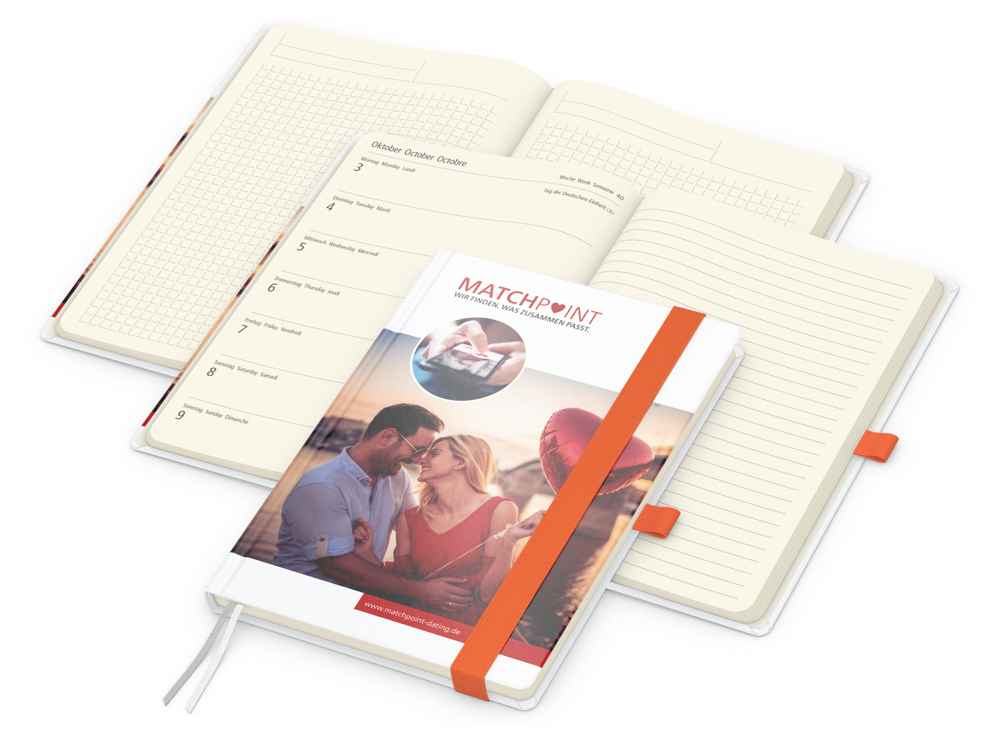 Wochenkalender links + Notizen rechts Match-Hybrid, Papier matt, orange