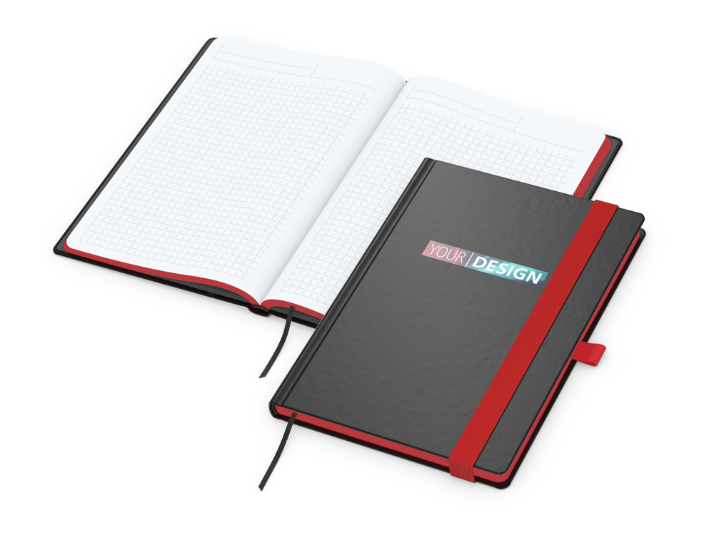 Notizbuch Color-Book, A5, Winkelkaro, rot, Siebdruck-Digital