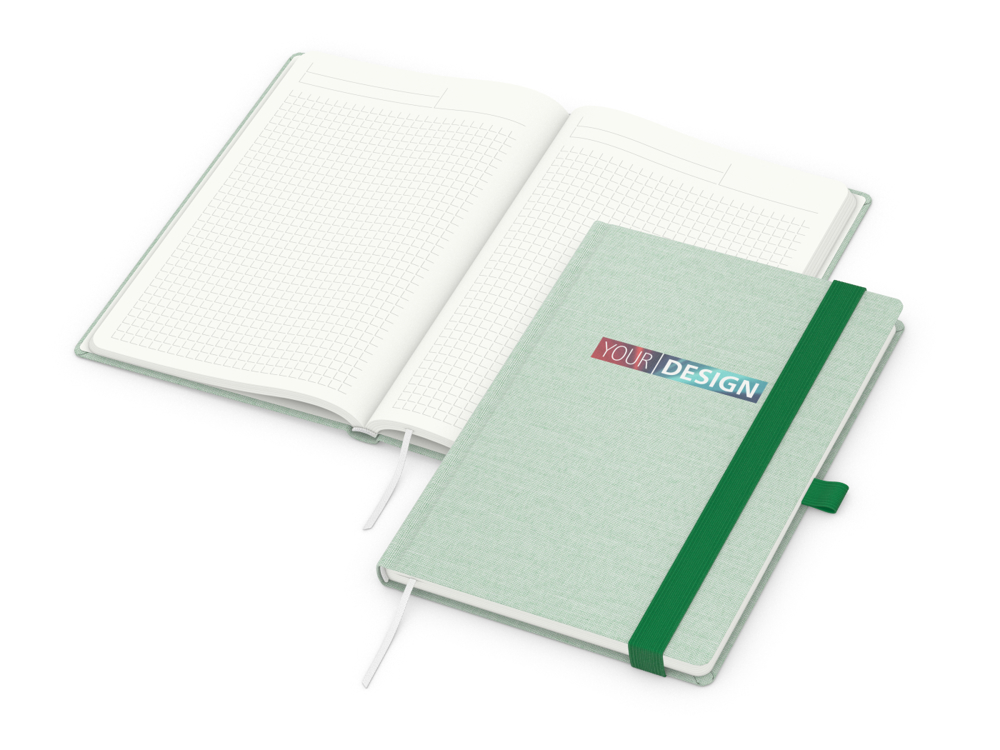Notizbuch Ocean-Book RECYCLING, Winkelkaro, grün, ohne Infoblatt