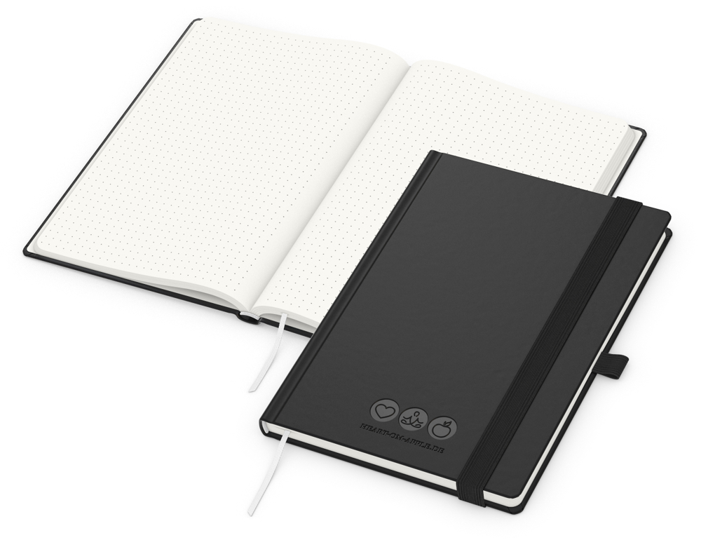 Notizbuch Organic-Book RECYCLING, Punktraster, schwarz, Prägung, ohne Infoblatt