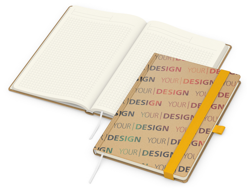 Notizbuch Match-Book, A5, Creme, Winkelkaro, braun-individuell, gelb