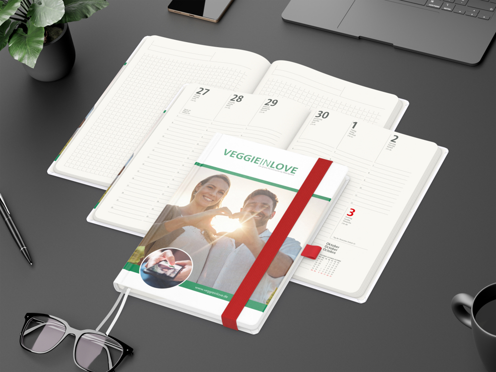 Wochenkalender vorne + Notizen hinten Match-Hybrid RECYCLING, Papier matt, rot