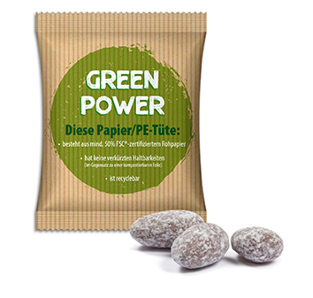 Weihnachtsmandeln im Werbetütchen - Papier/PE-Verbundfolie weiß