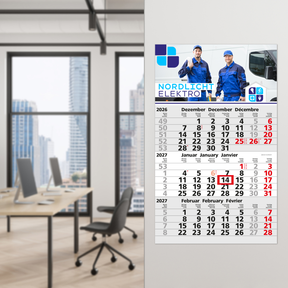 3-Monatskalender Einblatt Solid 3, hellgrau