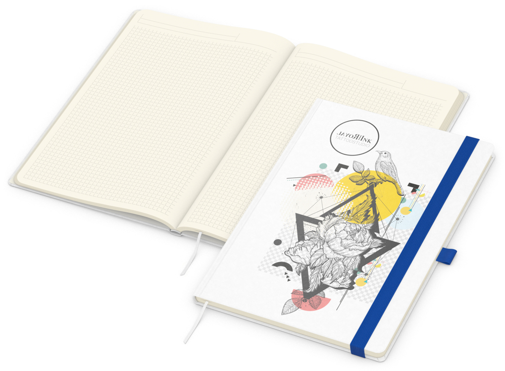 Notizbuch Match-Book Creme Bestseller, A4, Natura, individuell, mittelblau