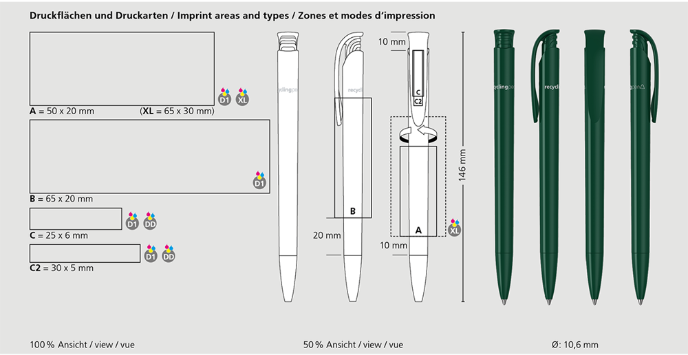 Klio-Eterna - Jona recycling - Druckkugelschreiberweiss