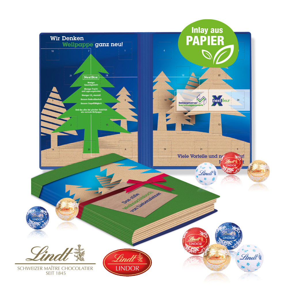 Adventskalender Weihnachtsbuch mit Lindt Minis, Inlay aus Papier