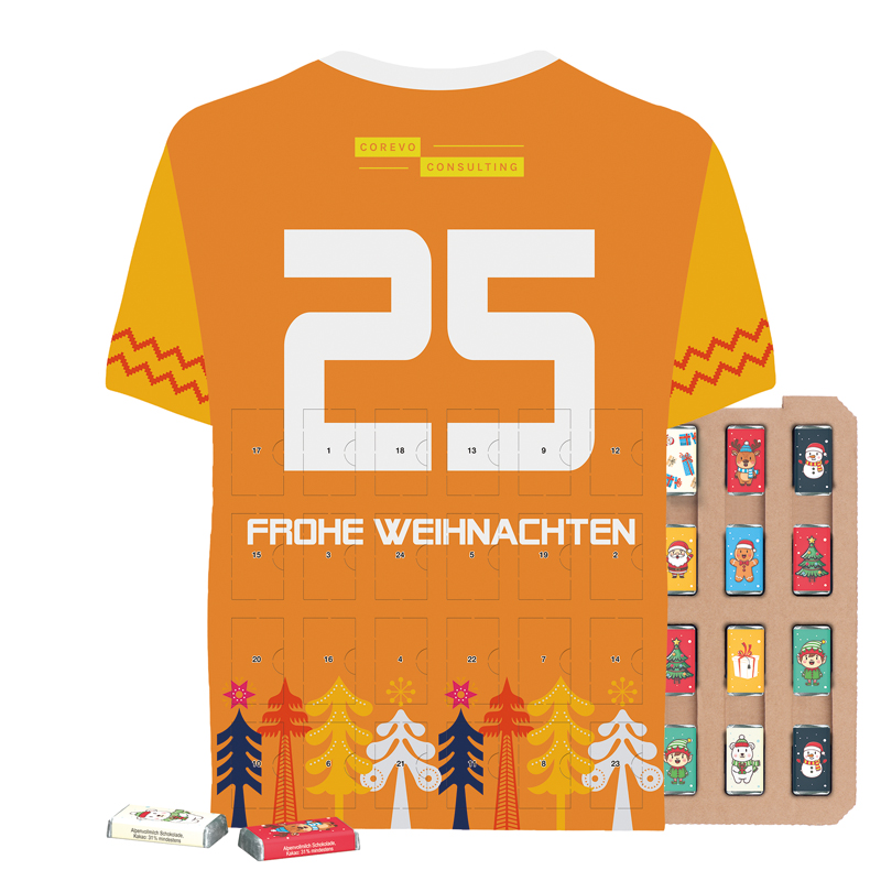 Shape Adventskalender Trikot Eco, Schokotäfelchen in weihnachtlichen Motiven
