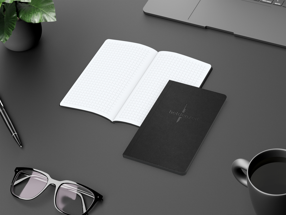 Notizbuch Tablet-Book, Pocket, Winkelkaro, schwarz, Prägung