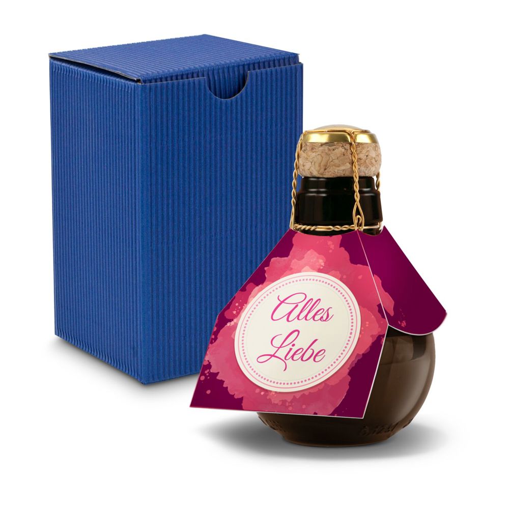 Kleinste Sektflasche der Welt! Alles Liebe - Inklusive Geschenkkarton in Blau, 125 ml