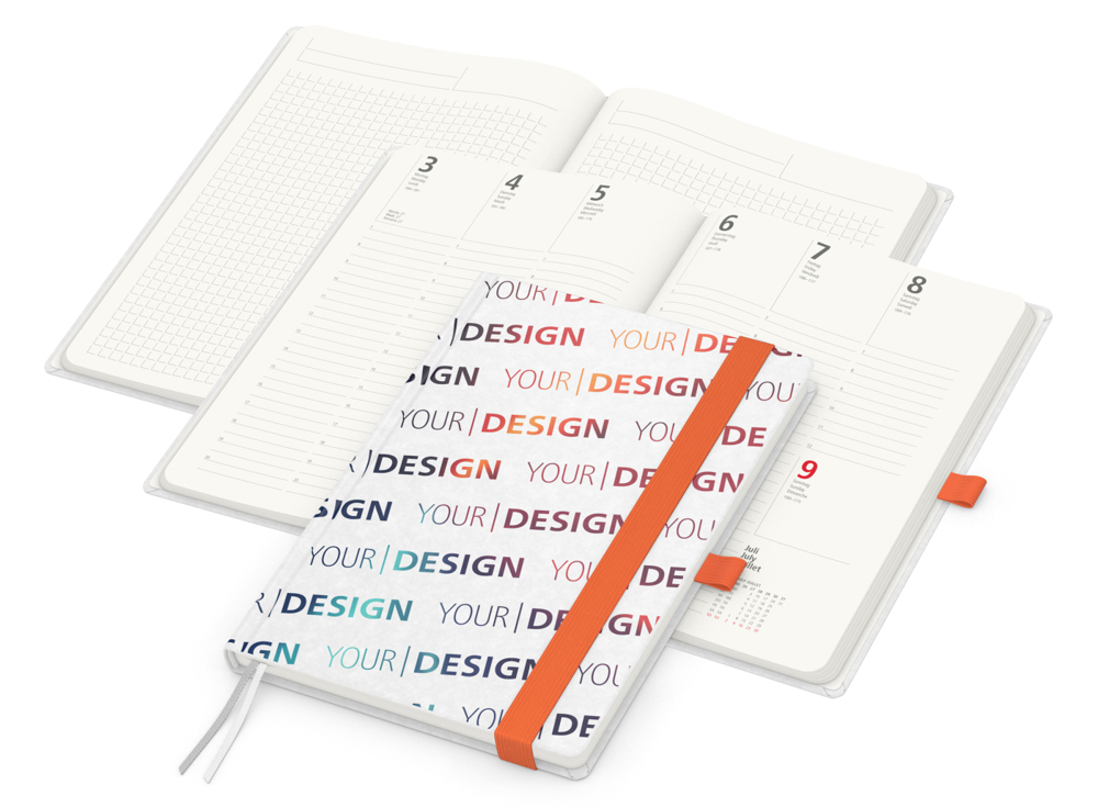 Wochenkalender vorne + Notizen hinten Match-Hybrid RECYCLING, Naturpapier, orange
