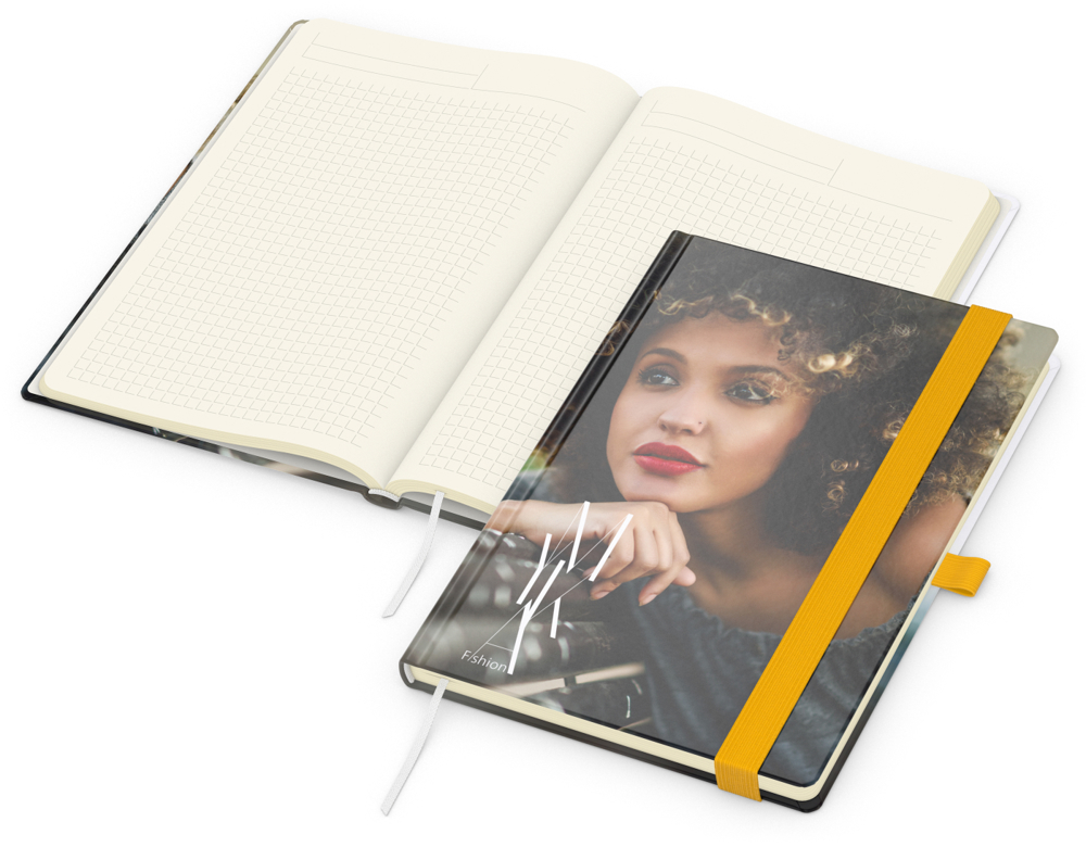 Notizbuch Match-Book, A5, Creme, Winkelkaro, glänzend, gelb