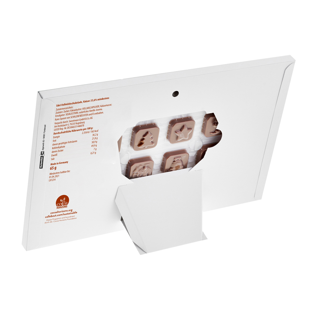 Tisch Adventskalender Standardmotiv 60 g  ,  Inhalt:  Callebaut Vollmilch Schokolade Kalender
