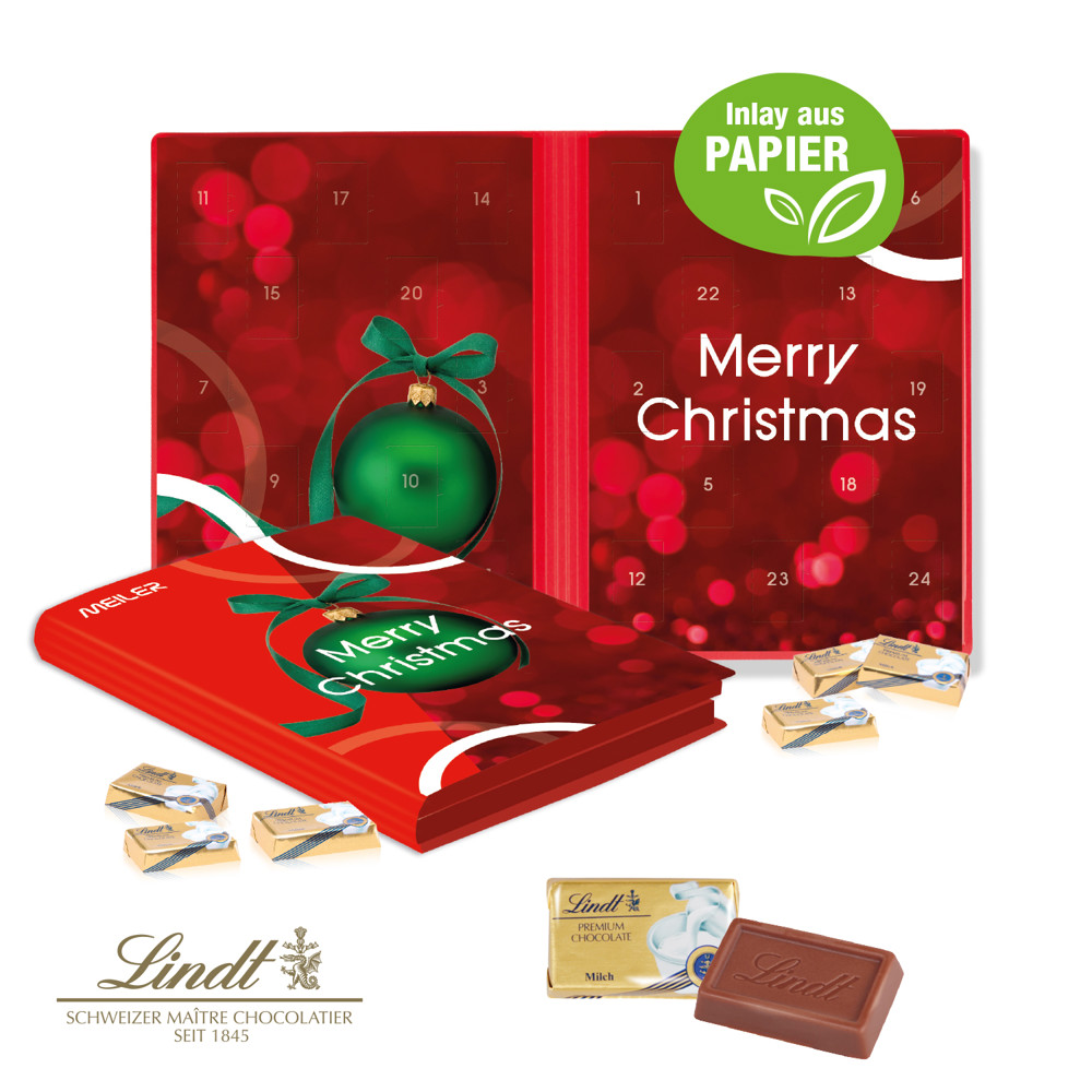 Adventskalender Weihnachtsbuch mit Lindt Schokolade, Inlay aus Papier