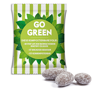 Weihnachtsmandeln im Werbetütchen - weiße kompostierbare Folie