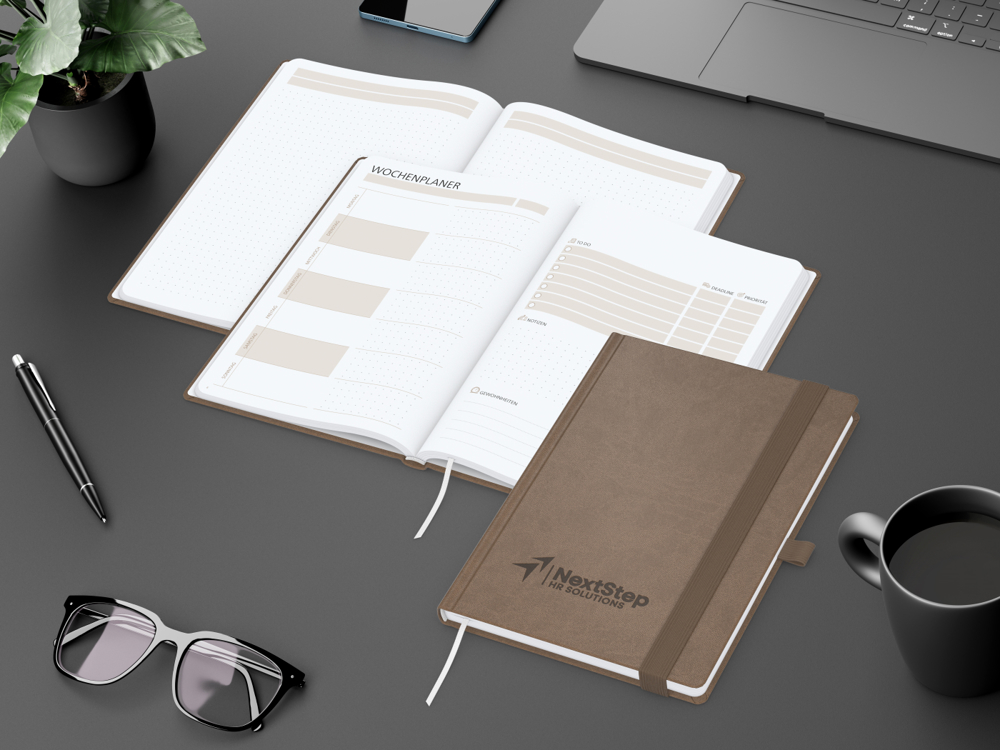 Notizbuch orgaLine Mainbook, White, mokkabraun