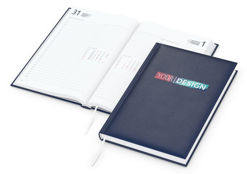 Buchkalender Image Bestseller inkl. Siebdruck-Digital, dunkelblau