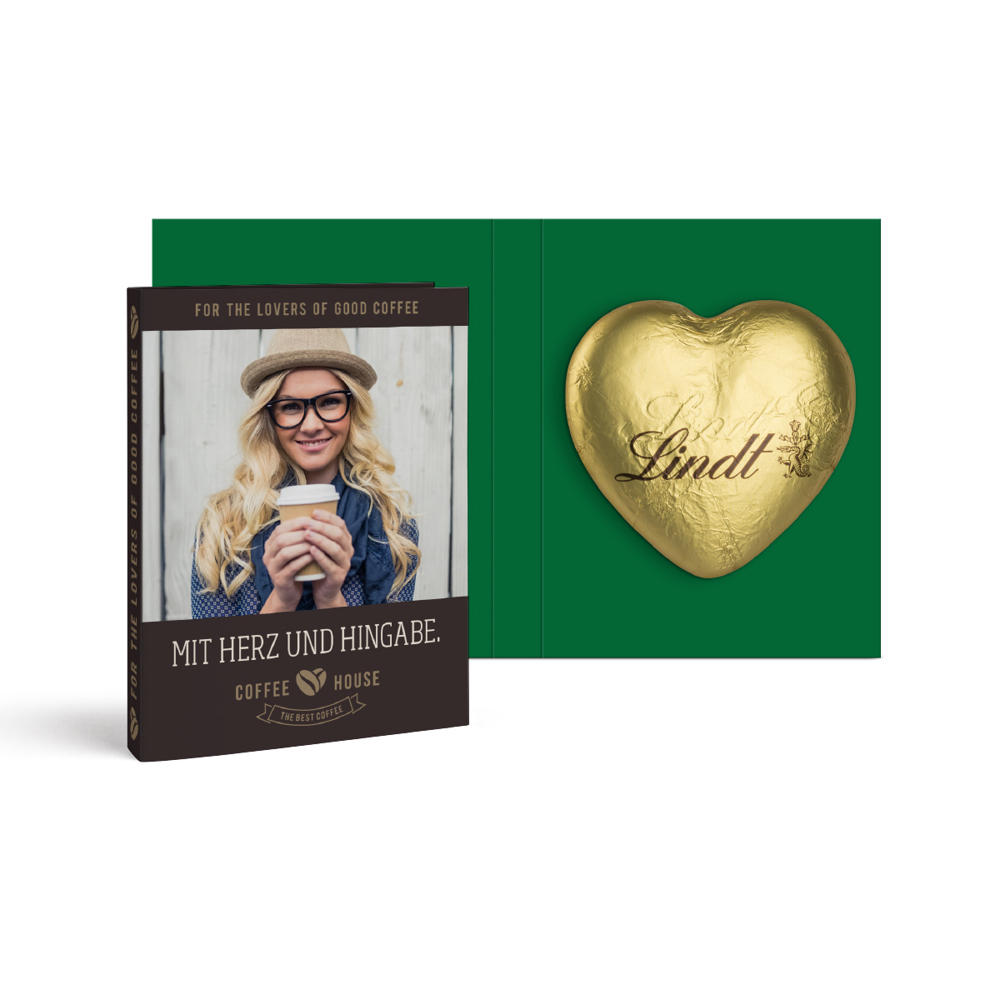 Werbekarte mit Lindt Schokoladen Herz 20 g