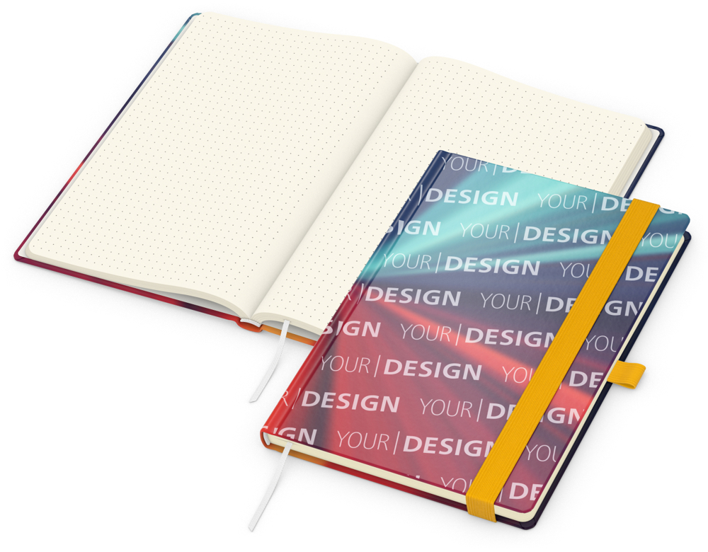 Notizbuch Match-Book, A5, Creme, Punktraster, glänzend, gelb