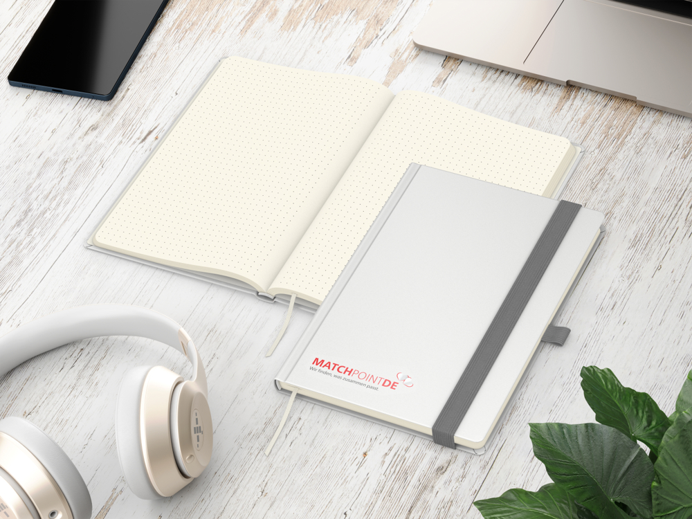 Notizbuch Vision-Book, A5, Creme, Punktraster, weiß, Siebdruck-Digital