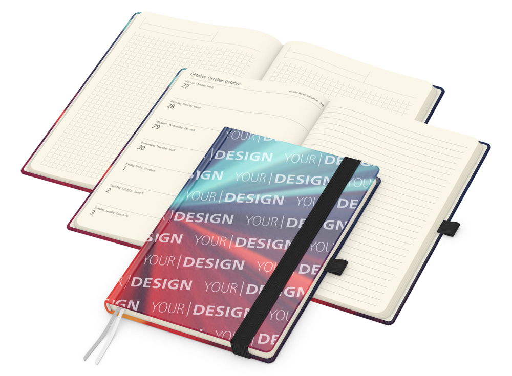 Wochenkalender links + Notizen rechts Match-Hybrid, Papier matt, schwarz