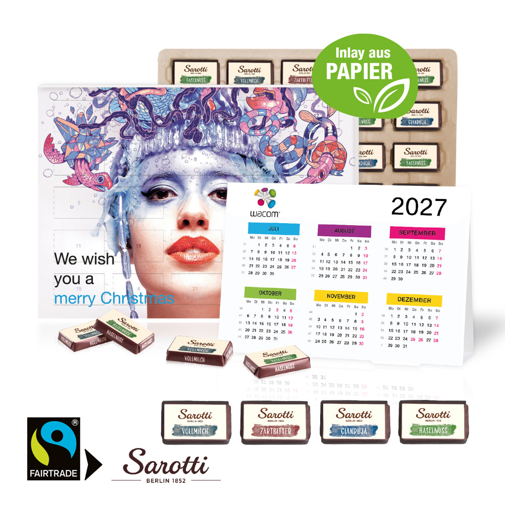 „2 in 1“ Marken-Adventskalender Sarotti mit Jahresplaner, Inlay aus Papier