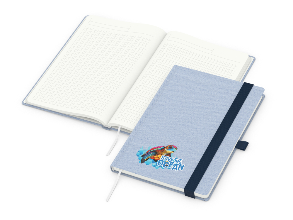 Notizbuch Ocean-Book RECYCLING, Winkelkaro, blau, ohne Infoblatt