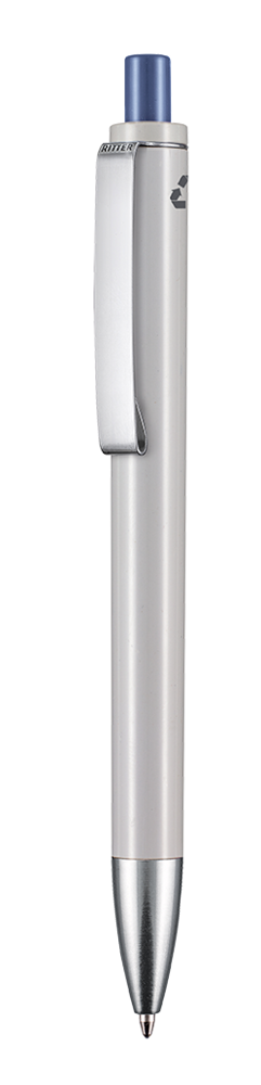 Kugelschreiber EXOS RECYCLED - grau recycled/azur-blau