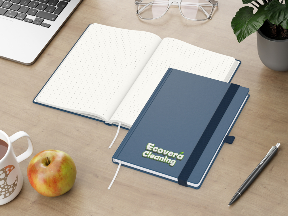 Notizbuch Organic-Book RECYCLING, Punktraster, dunkelblau, Siebdruck-Digital, ohne Infoblatt