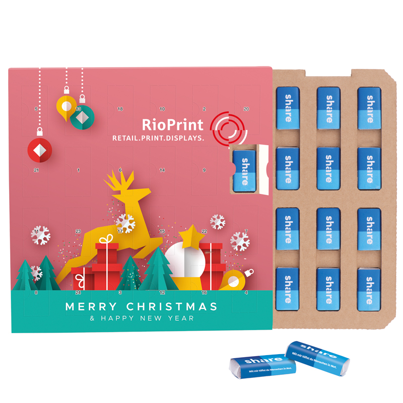 Täfelchen Adventskalender ECO, Papier Inlay, share Schokotäfelchen