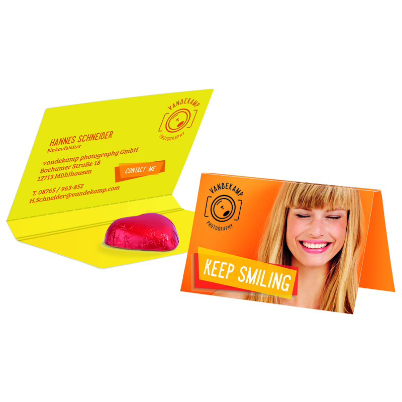 Werbekarte Visitenkartenformat, Storz Schokoherz