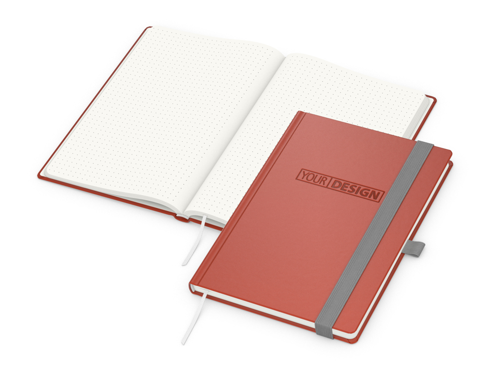 Notizbuch Organic-Book RECYCLING, Punktraster, rot, Prägung, ohne Infoblatt