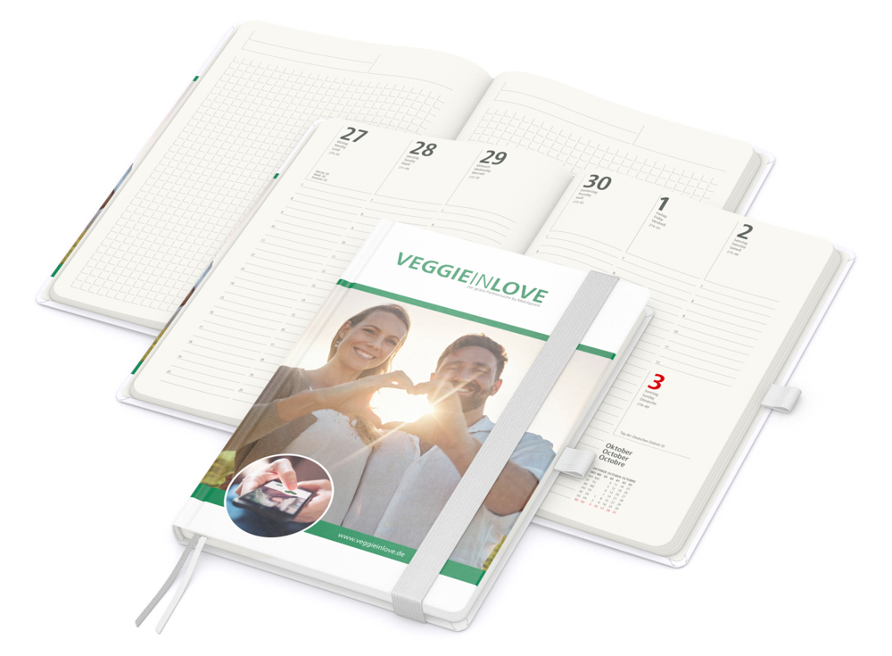 Wochenkalender vorne + Notizen hinten Match-Hybrid RECYCLING, Naturpapier, weiß
