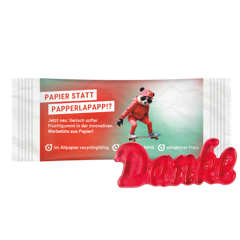 Trolli Fruchtgummi "Danke", recyclefähiges Papier, weiß