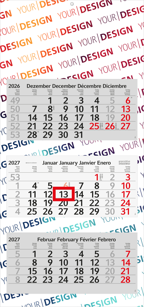 3-Monatskalender Mehrblock Profil 3 RECYCLING
