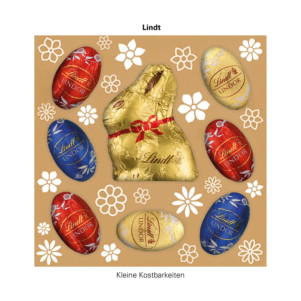 Lindt Präsent im Werbeschuber, Kleine Kostbarkeiten Goldhase