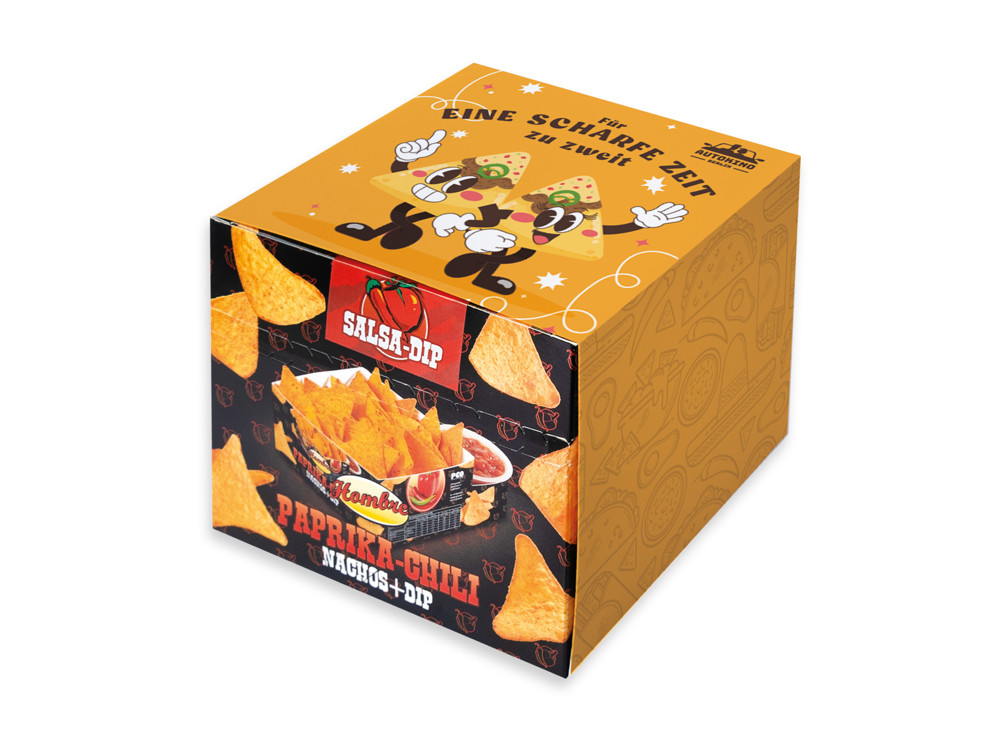 Nacho Box im Schuber 190 g , Inhalt: Nachos Paprika-Chili, Salsa Dip Spicy