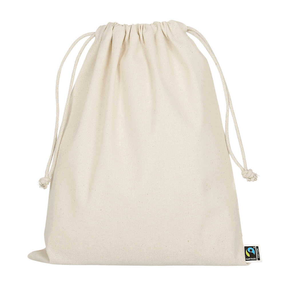 Zuziehbeutel aus Fairtrade-zertifizierter Baumwolle, 25 x 30 cm, ca. 140 g/m²