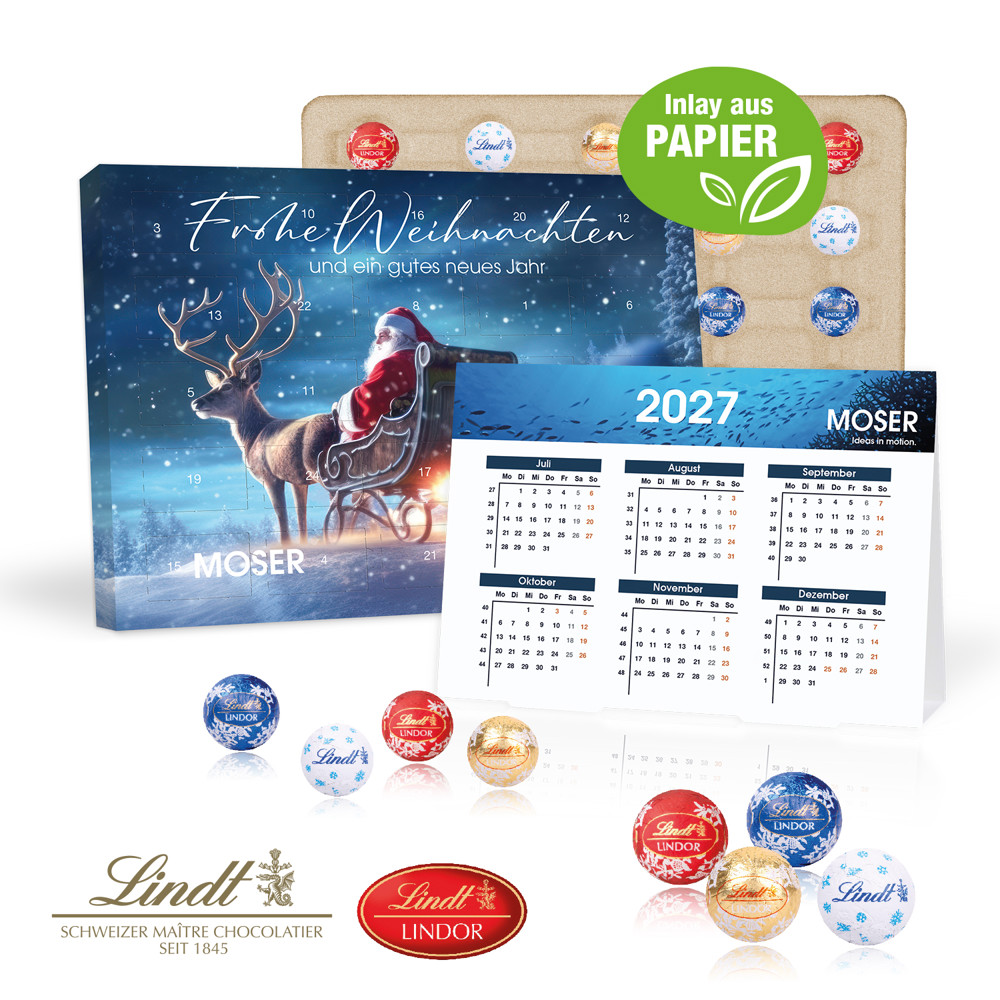 „2 in 1“ Marken-Adventskalender Lindt Lindor Minis mit Jahresplaner, Inlay aus Papier