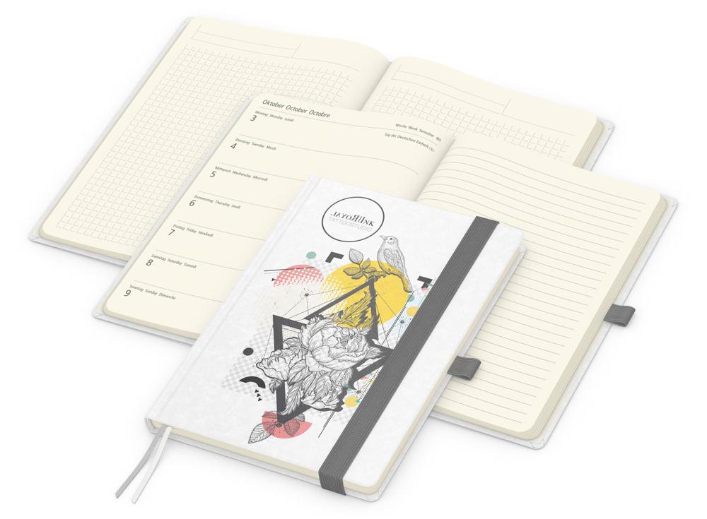 Wochenkalender links + Notizen rechts Match-Hybrid Papier-Hardcover A5 - silbergrau